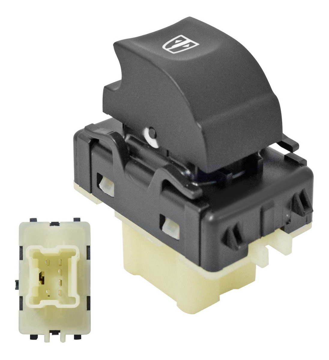 Control Electrico Rn Clio Rs 15-17/Duster 17-20/Sandero 16-18/Logan 15-19/Stepway 16-18/Captur 18-20  De Elevador 6 Pins 1 Tecla Negro Base Blanca 12V